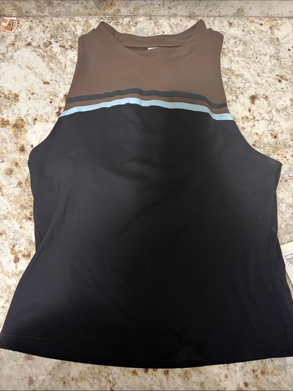 Women’s Black & Brown High-Neck Top with Stripes